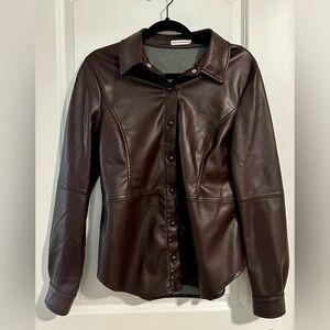 Avec Les Filles Dark Brown Leather Shirt Jacket